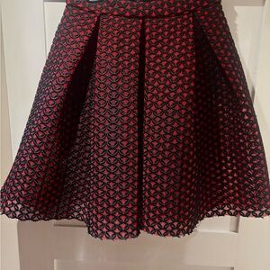 Maje Red and Black A-Line Skirt